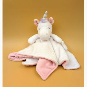 Carters Unicorn Plush Lovey Security Blanket White Pink Pacifier Loop